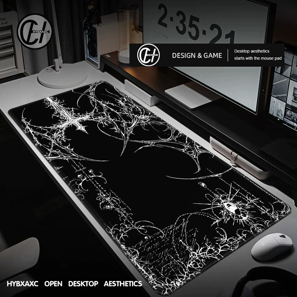 Desk Setup Black - ブラックホワイトサイバーシジリズムデスクマットゴシックムカデ美学オフィスラバーマウスパッドXL PCデスクアクセサリーゲーミングキーボードマット