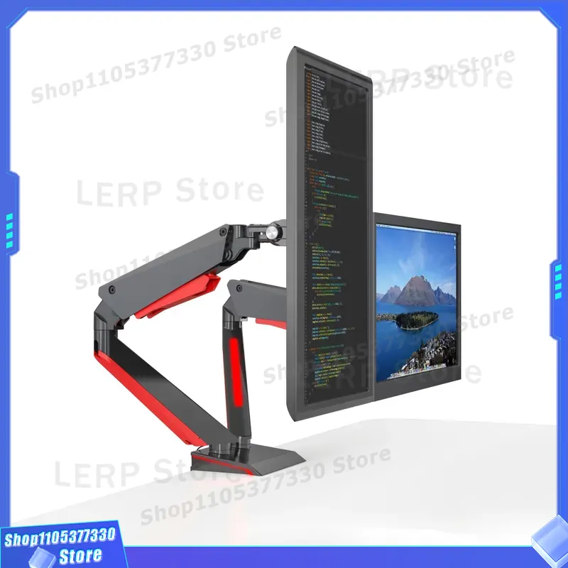Desk Setup Dual Monitor - アルミ製デュアルモニターアーム 15～27インチ ガススプリング式デスクマウントクリップ ゲーミングセットアップ用 調整可能スタンド ヘビーデューティーサポート