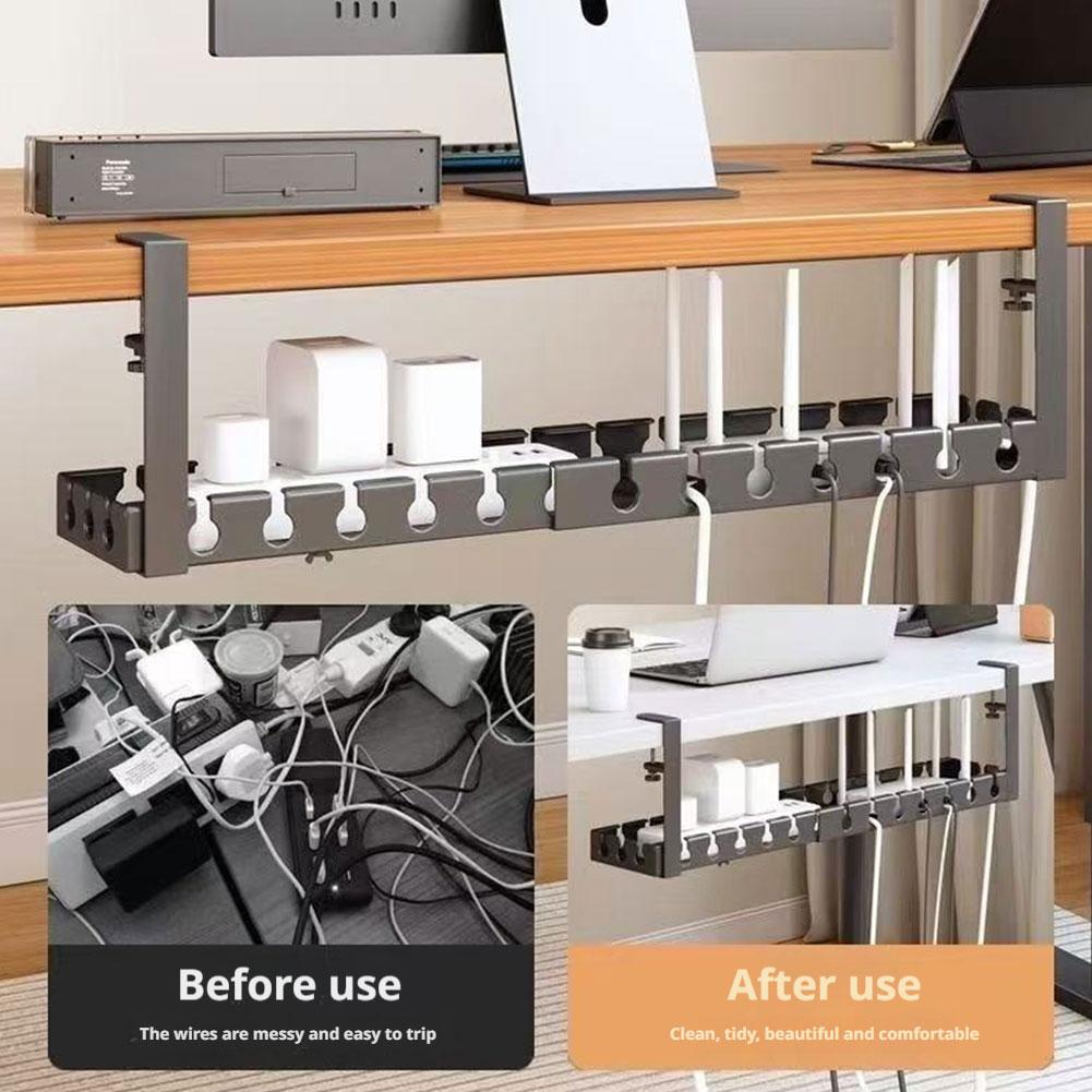 Desk Setup Shelves - 伸縮式デスク下ケーブル管理、穴あけ不要、金属製ケーブルトレイ、省スペース、多目的家庭用吊り下げオーガナイザー棚