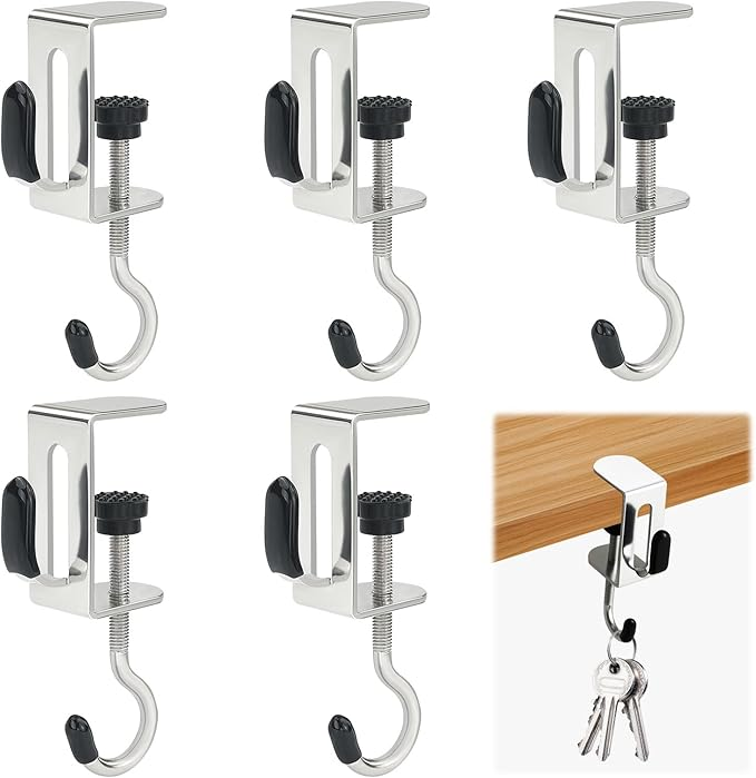 Desk Setup Shelves - テーブル用財布掛けフック、デスク/棚用傷防止財布ハンガー、ハンドバッグを吊るすための頑丈なステンレス製バッグホルダークランプオン式