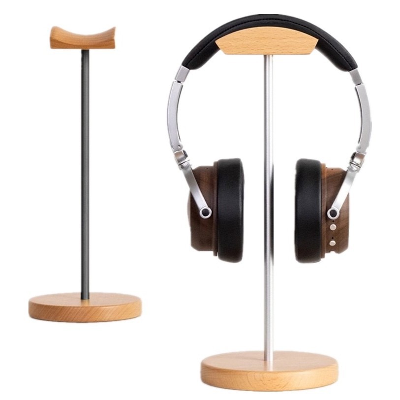 Headphone Hook Under - ブラックウォルナット材とアルミニウム製ヘッドホンスタンド、天然ウォルナットゲーミングヘッドセットホルダー、テーブルデスクディスプレイ用の頑丈な金属ベース付き