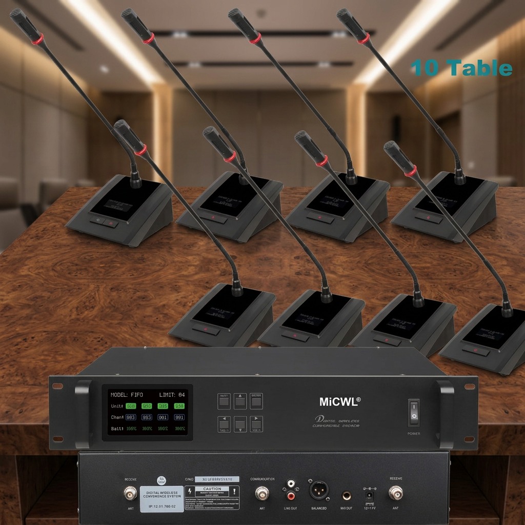 Desk Setup Kit - MiCWLデジタルワイヤレスグースネックマイク会議システム、会議室用デスクトップロングデスクマイク10本、拡張可能なセットアップ