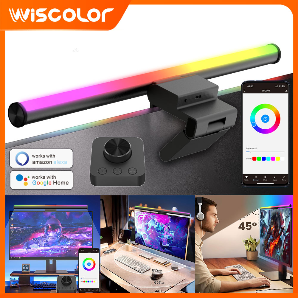Desk Setup Black - スクリーン吊り下げランプモニターライトバー LED ゲーム調光セットアップ RGB ルーム装飾ライトバー LED