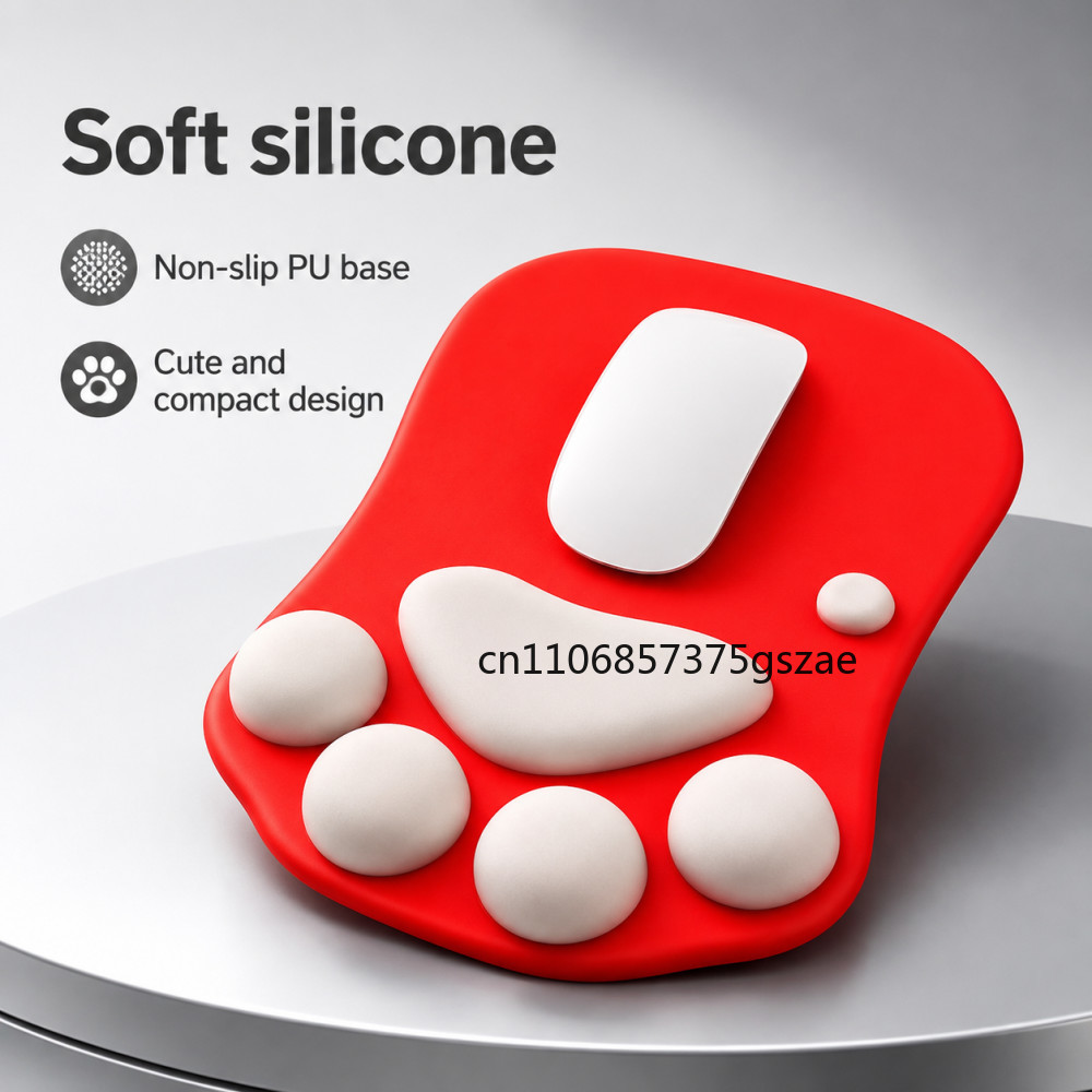 Desk Setup Mac - 可愛い3D猫の足型マウスパッド、柔らかいシリコン製滑り止めマウスマット、オフィス＆自宅用コンピューター＆Macラップトップ、ゲーミングデスクデコレーションマウスパッド