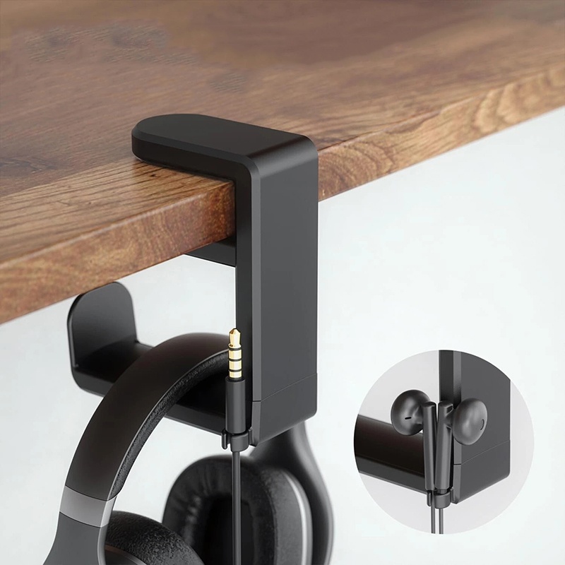 Headphone Hook Under - ユニバーサルデスクトップ360 ° 回転式ヘッドフォンスタンド 調節可能なヘッドセットホルダー PCゲーミングヘッドセット デスクハンガーフック