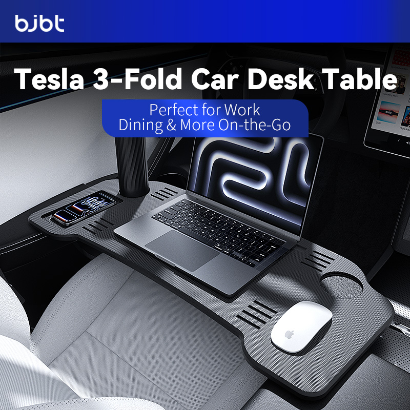 Desk Setup Laptop - BJBT折りたたみ式車載ラップトップデスクアップグレードトレイスタンド テスラモデル3 Y 2026用 ステアリングホイール用食事テーブル 旅行、仕事、キャンプ用