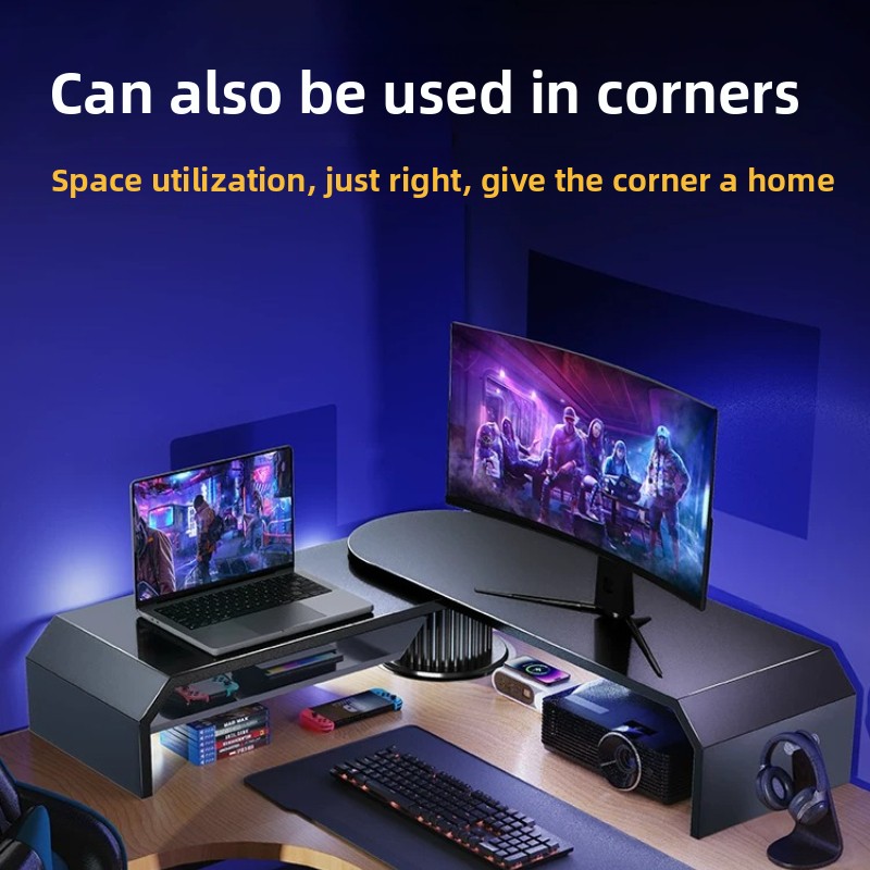 Desk Setup Dual Monitor - ゲーミングデュアルモニタースタンド オフィススクリーンライザー 調節可能な回転式デスクトップオーガナイザー モニター・ノートパソコンデスクセットアップ装飾用