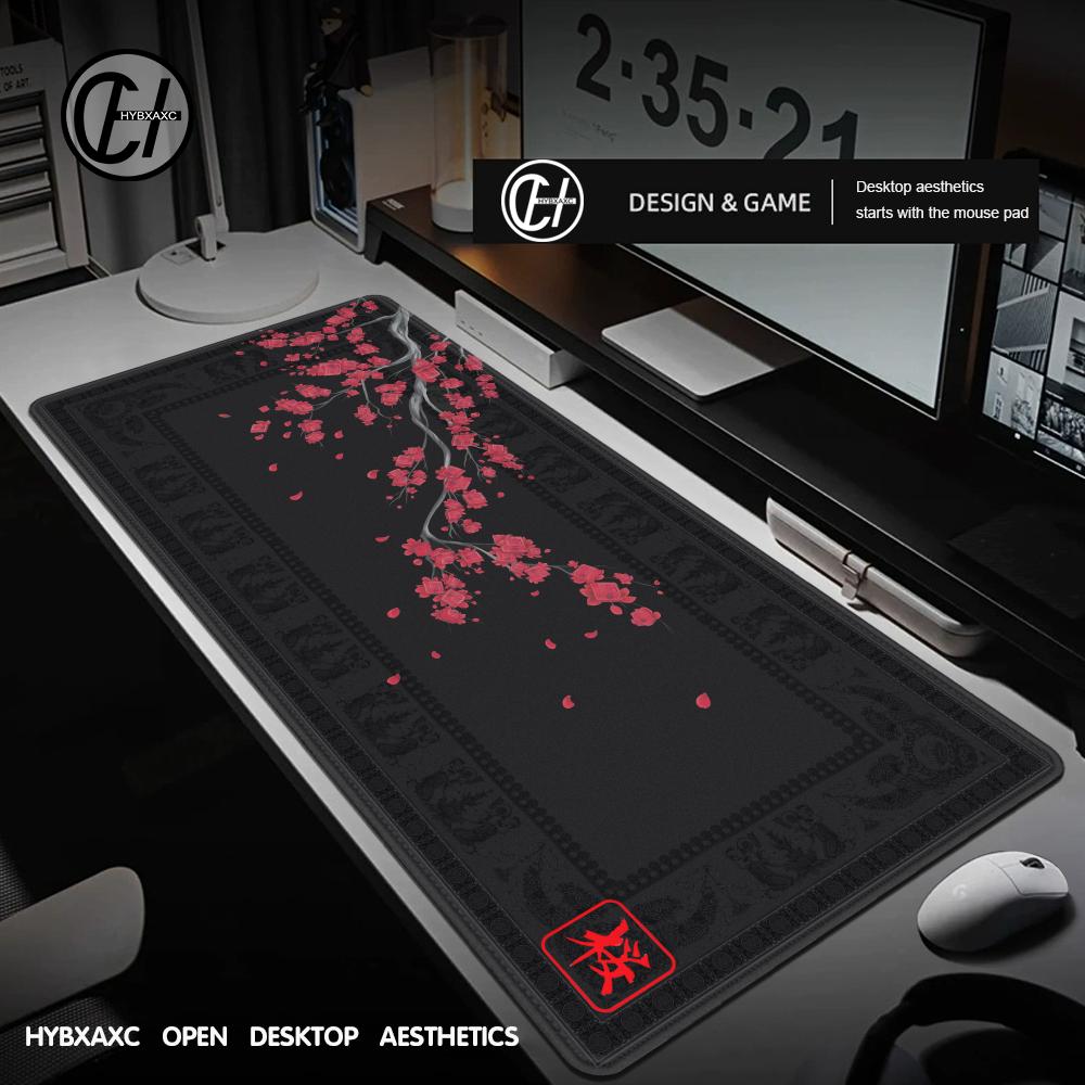 Desk Setup Black - 日本のゲーミングマウスパッド、黒桜、紫のラップトップデスクマット、桜のマウスパッド、オフィスゲーマーカーペット、コンピューターデスク、1200 x600