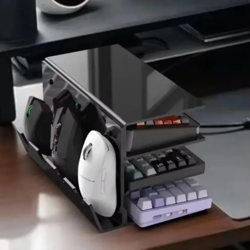 Gaming Setup Desk - キーボードディスプレイスタンド 3段アクリルクリアラック マウスホルダー付き デスクトップオーガナイザーシェルフ オフィスゲームセットアップ用