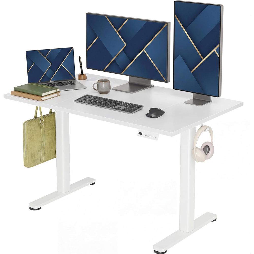 Desk Setup Dual Monitor - 電動昇降デスク 48x24 - 人間工学に基づいたシットスタンドデスク、3つのメモリポジションとケーブル管理機能付き、デュアルモニターセットアップ対応