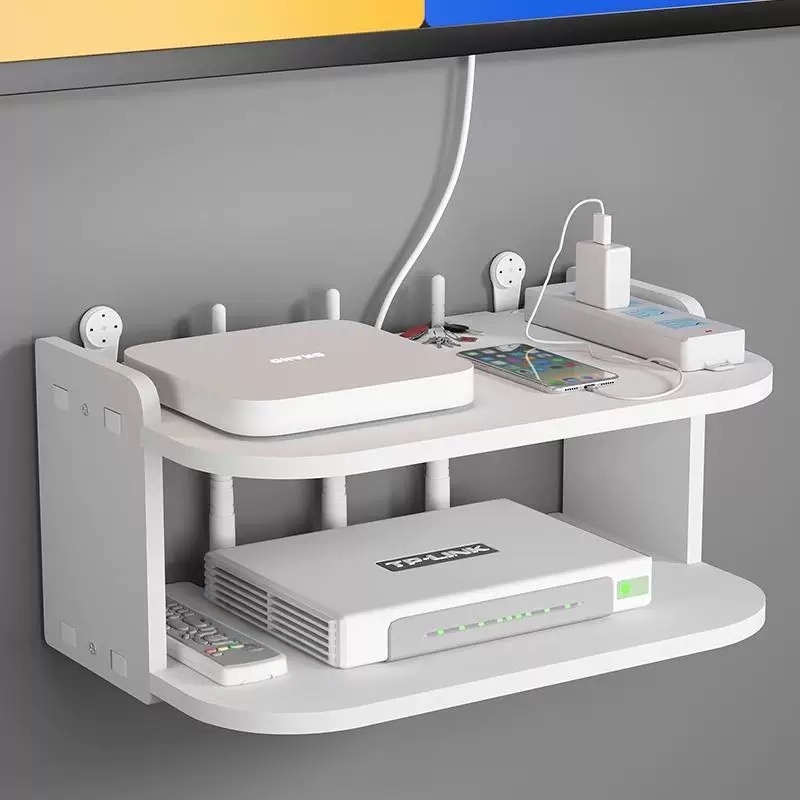 Desk Setup With Tv - 壁掛け式ルーター＆ケーブルオーガナイザーシェルフ – ドリル不要、換気性があり、モデム、TVボックス、デスクアクセサリー用のすっきりとした設置場所