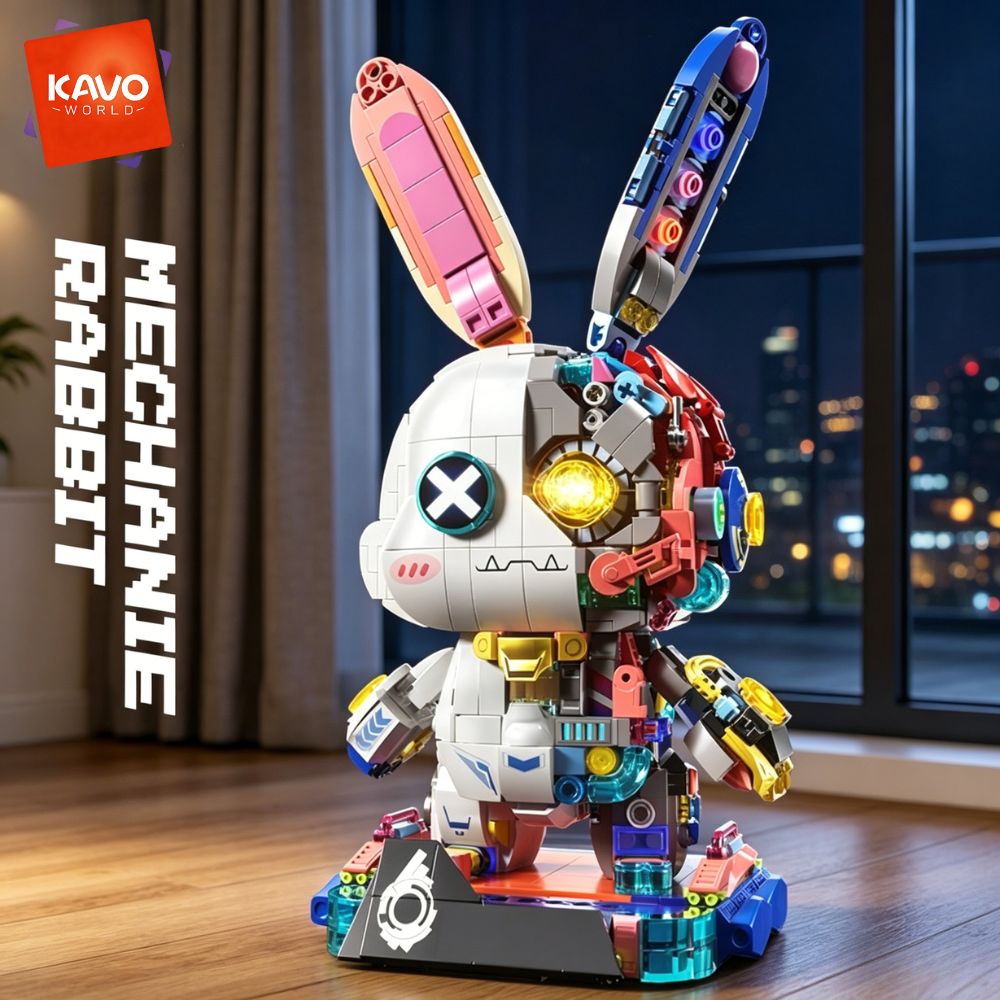 Desk Setup Kit - KAVOWORLD 1377ピース ロボットウサギ 組み立てブロックセット LEDライトアップ 多点回転式