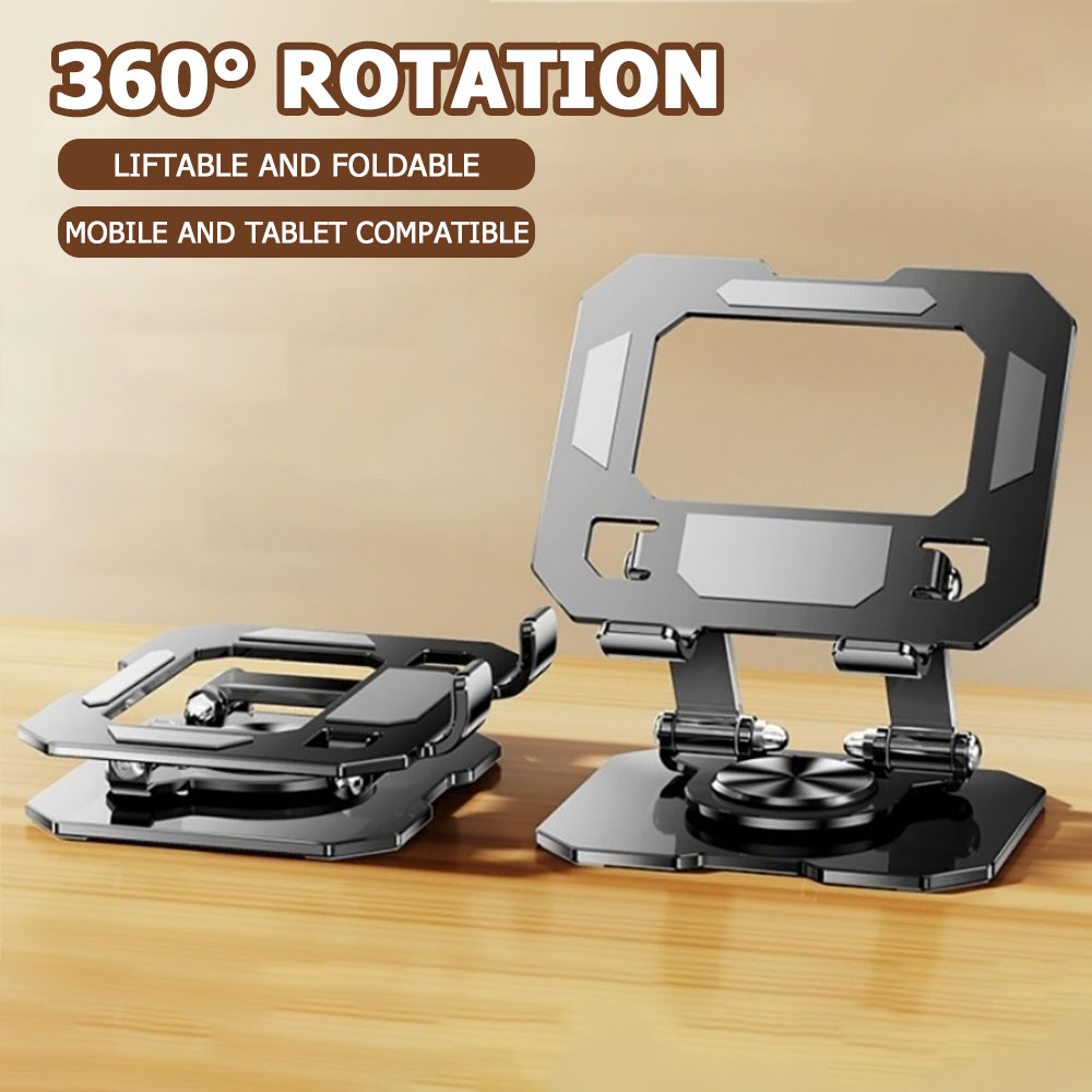Gaming Setup Desk - 360度回転タブレット電話スタンド調節可能なデスクホルダー折りたたみ式昇降式デスクトップキックスタンド滑り止め大型スクリーンタブレット対応