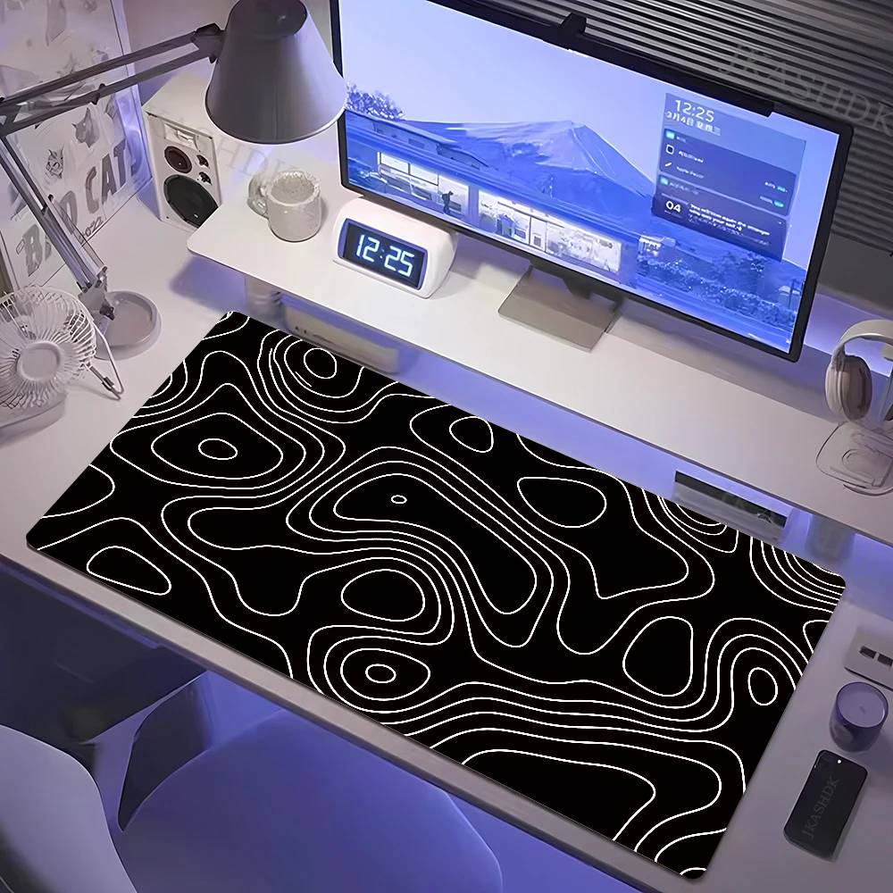 XXLデスクマット 黒と白のストラタ液体マウスパッド 大型抽 - Desk Setup Black のレビューと価格