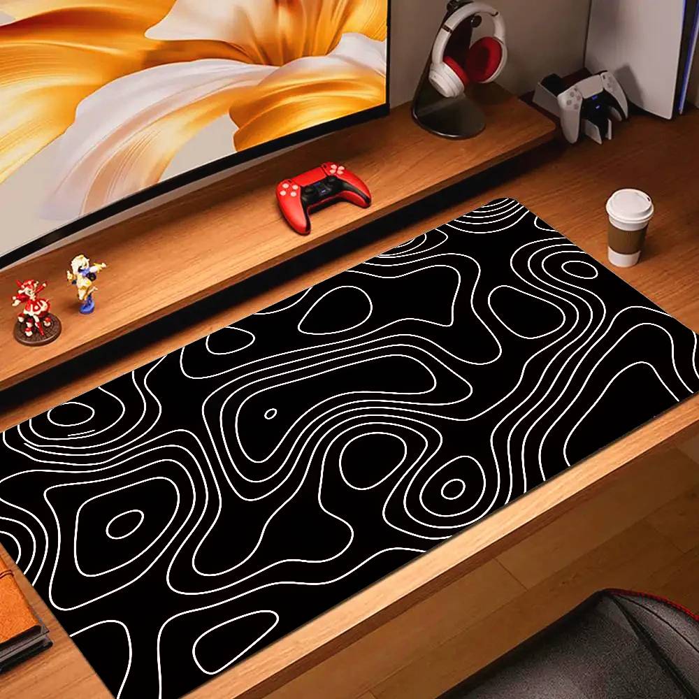 XXLデスクマット 黒と白のストラタ液体マウスパッド 大型抽 - Desk Setup Black のレビューと価格
