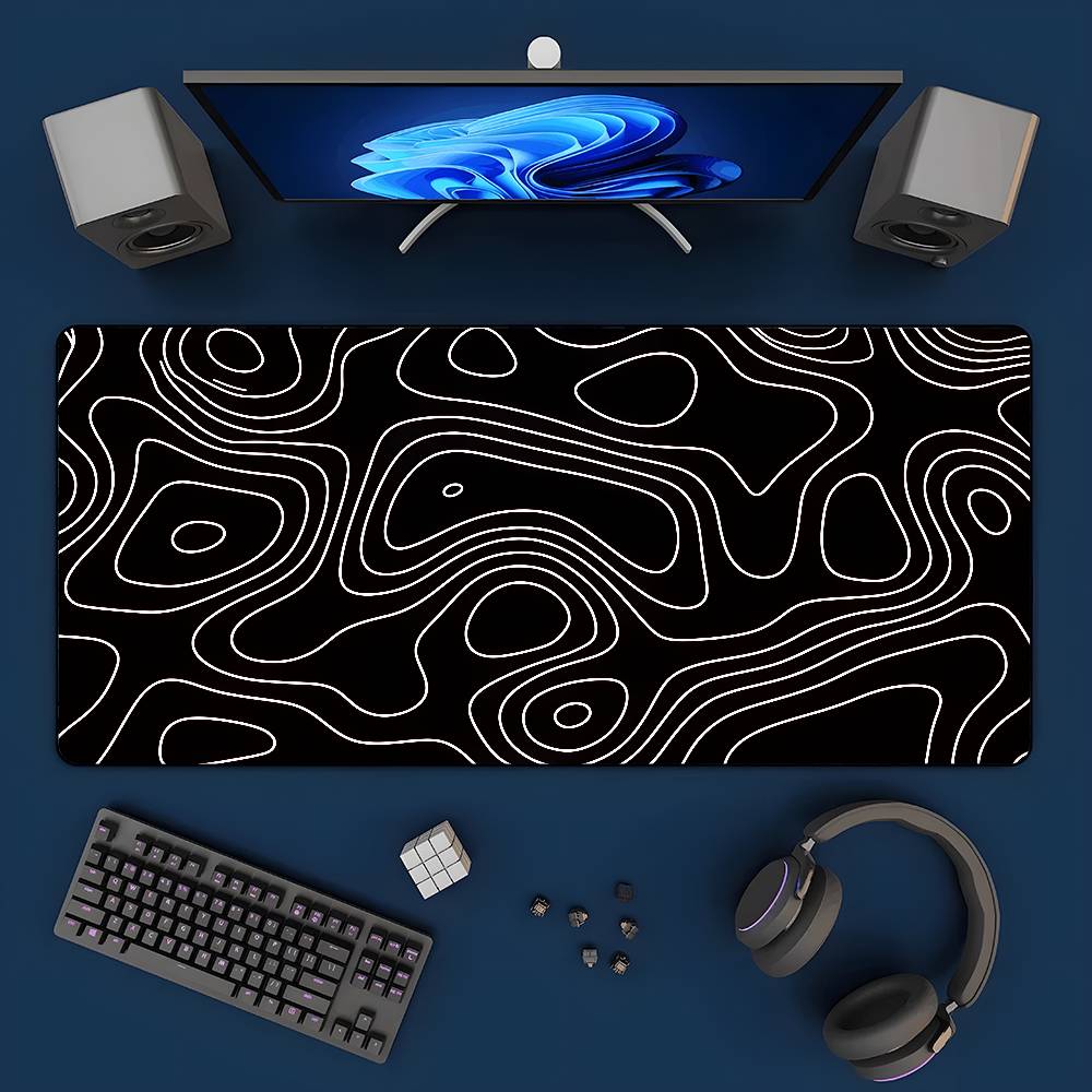XXLデスクマット 黒と白のストラタ液体マウスパッド 大型抽 - Desk Setup Black のレビューと価格