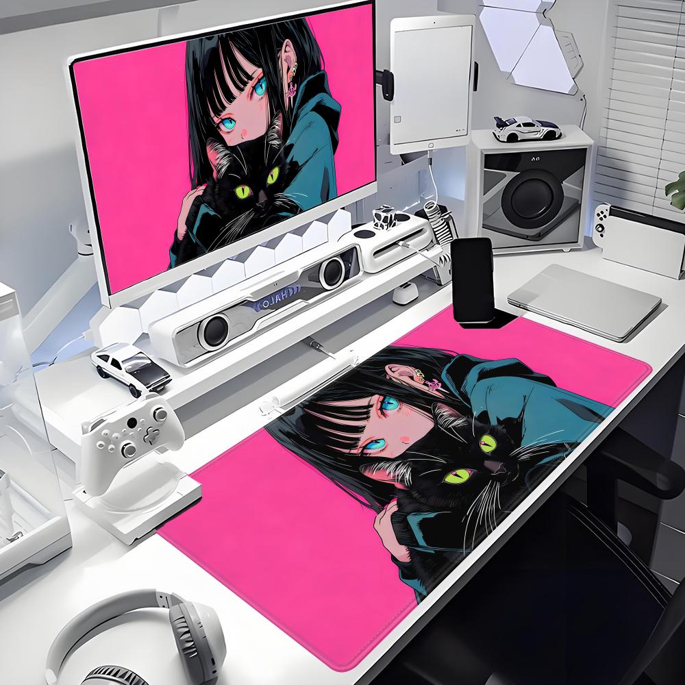 ゲーミングマウスパッドアニメ黒猫の目セットアップゲーミングキ - Desk Setup With Laptop のレビューと価格