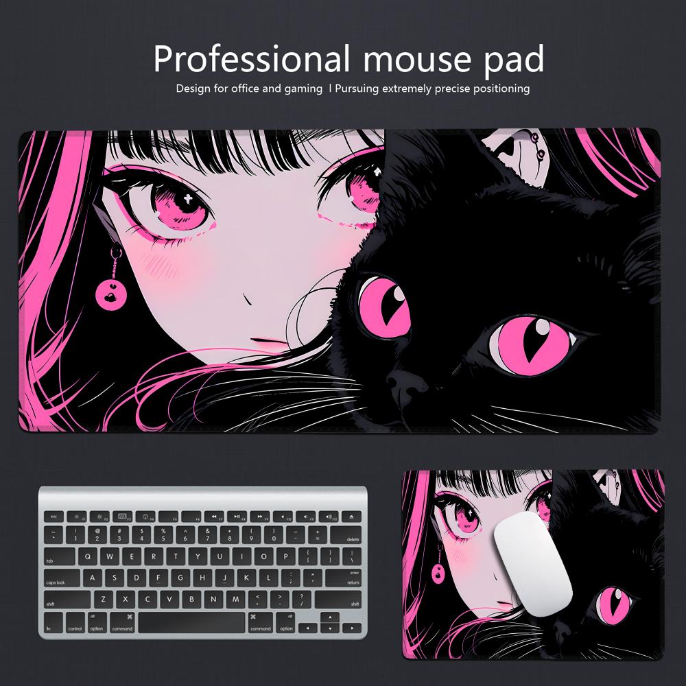 ゲーミングマウスパッドアニメ黒猫の目セットアップゲーミングキ - Desk Setup With Laptop のレビューと価格