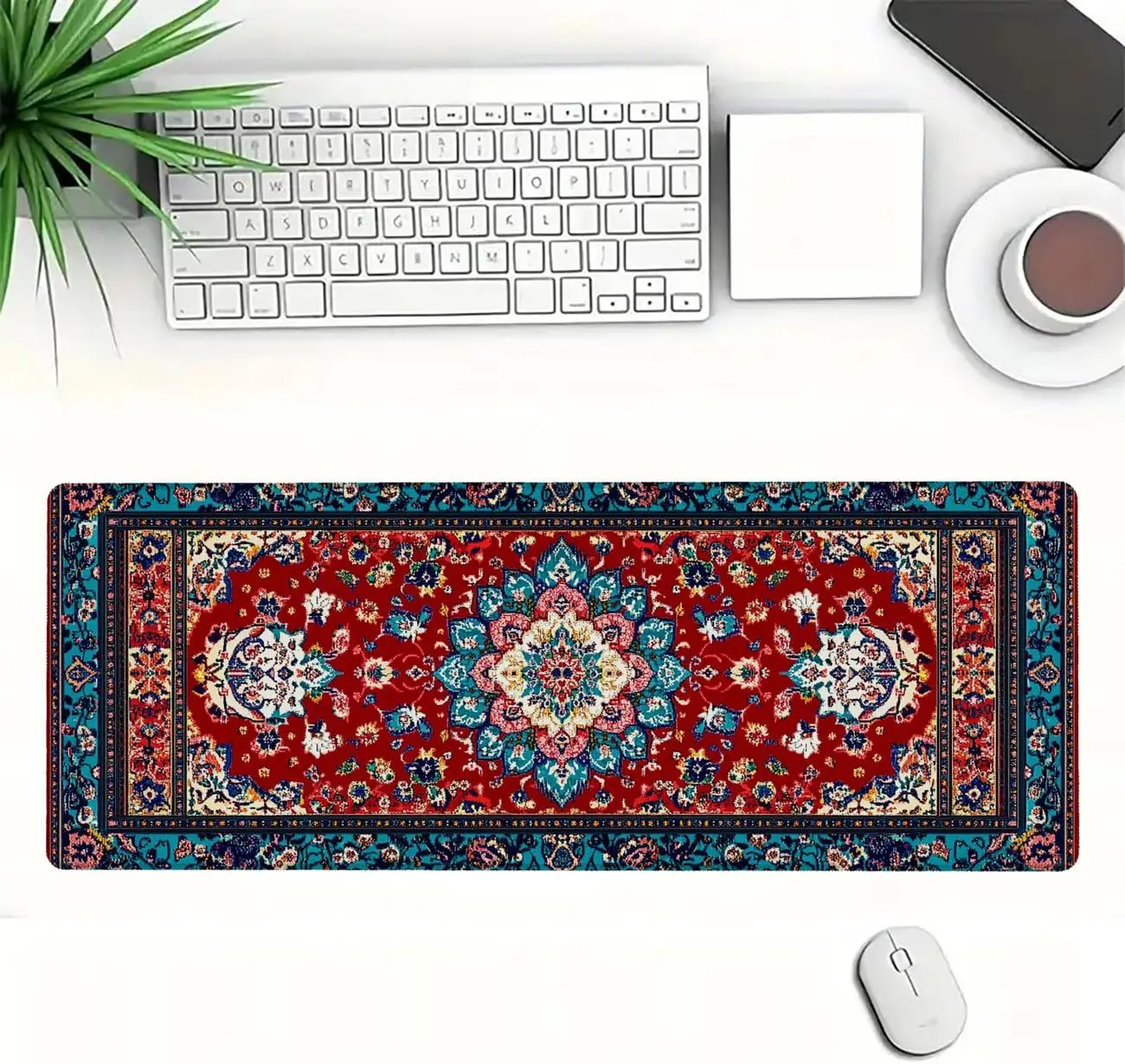 スタイリッシュな装飾が施されたペルシャ風花柄ラグ大型マウスパ - Desk Setup With Laptop のレビューと価格