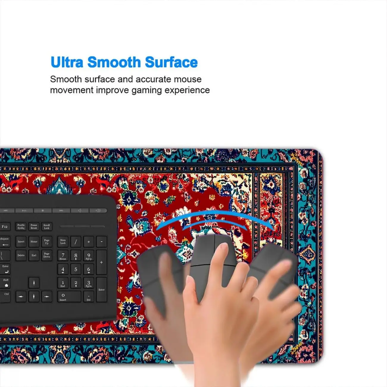 スタイリッシュな装飾が施されたペルシャ風花柄ラグ大型マウスパ - Desk Setup With Laptop のレビューと価格