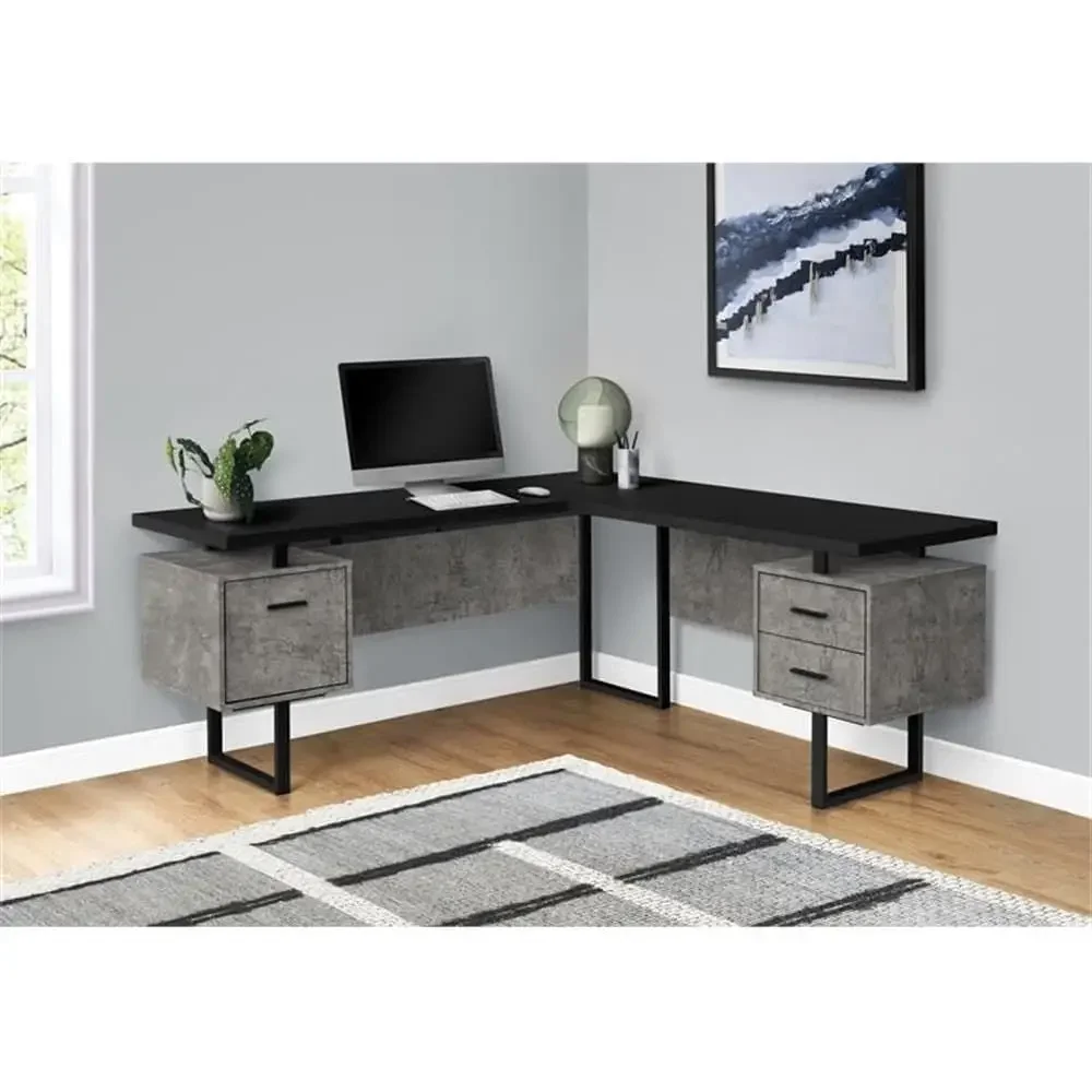 L字型70コンピューターデスク、ホームオフィス用収納付き、右 - Desk Setup Black のレビューと価格