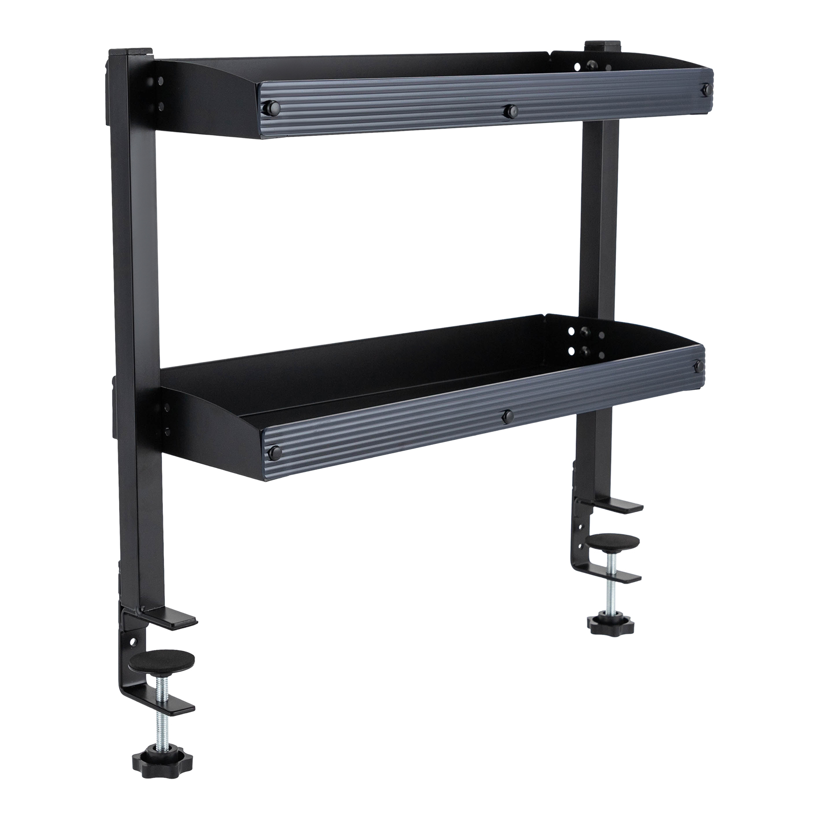 クランプオンデスクシェルフ、2段、テーブルコーナーシェルフオ - Desk Setup Black のレビューと価格