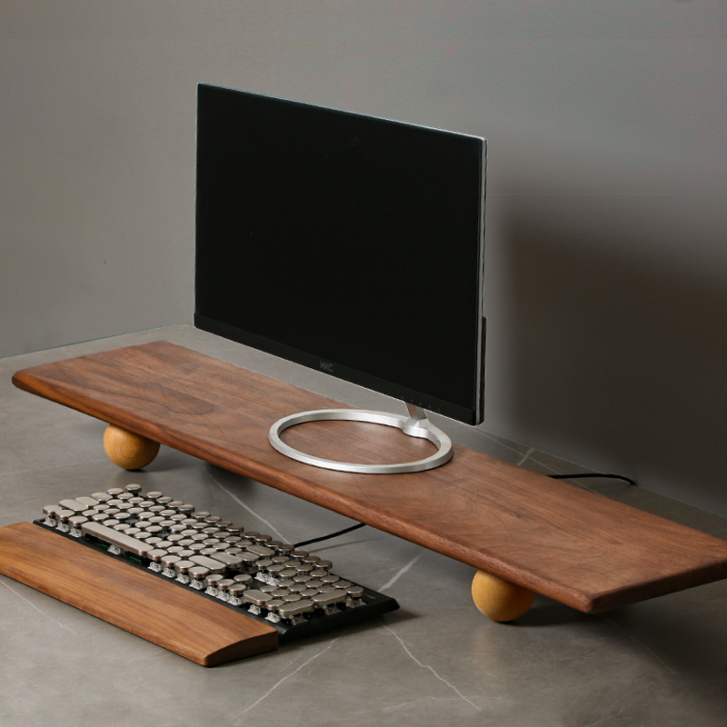 天然木デスクトップライザーデュアルモニタースタンド、収納トレ - Desk Setup Dual Monitor のレビューと価格