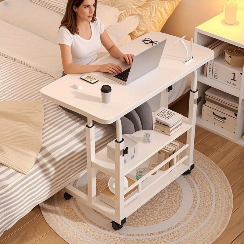 多機能折りたたみテーブル（車輪付き、高さ調節可能、収納棚付き - Desk Setup Shelves のレビューと価格