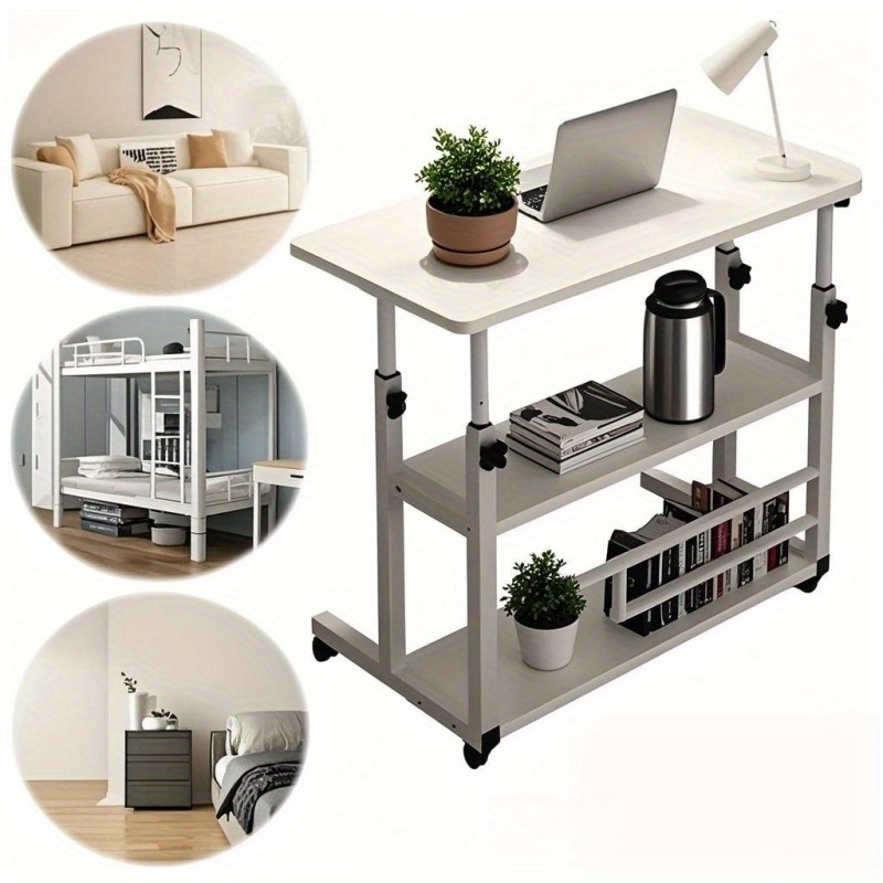 多機能折りたたみテーブル（車輪付き、高さ調節可能、収納棚付き - Desk Setup Shelves のレビューと価格