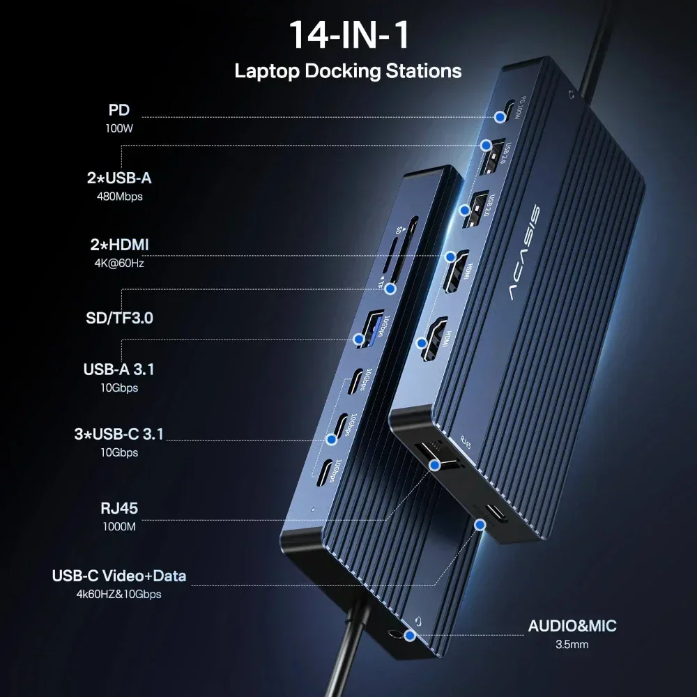 Acasis 14 in 1 USB-C ドッキングステーシ - Desk Setup Mac のレビューと価格