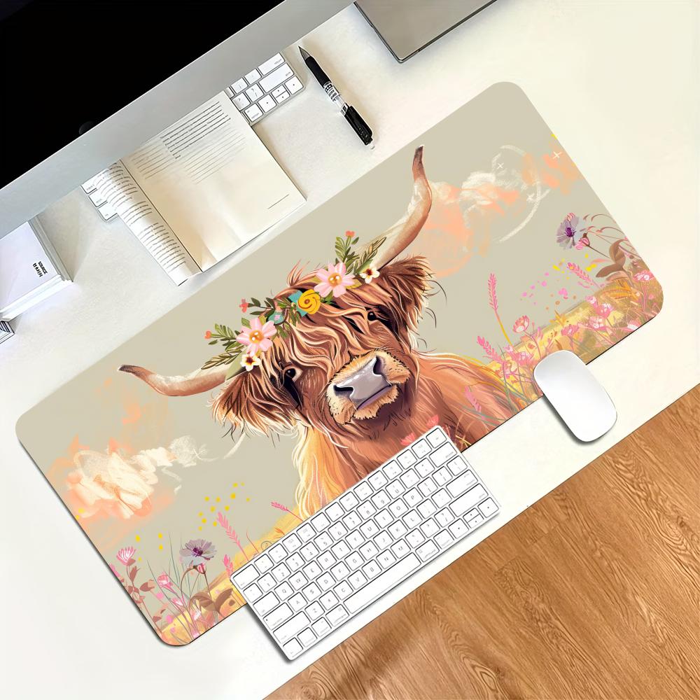ヴィンテージハイランドカウ柄ゲーミングマウスパッド、滑り止め - Desk Setup With Laptop のレビューと価格