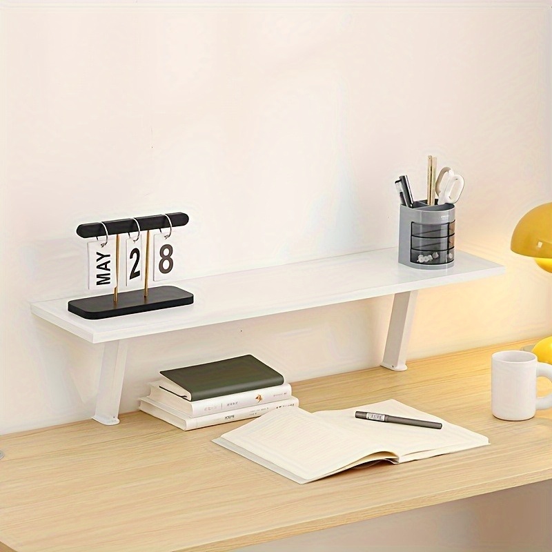 1つの白い木製フローティングデスクトップシェルフ - 長方形 - Desk Setup Shelves のレビューと価格
