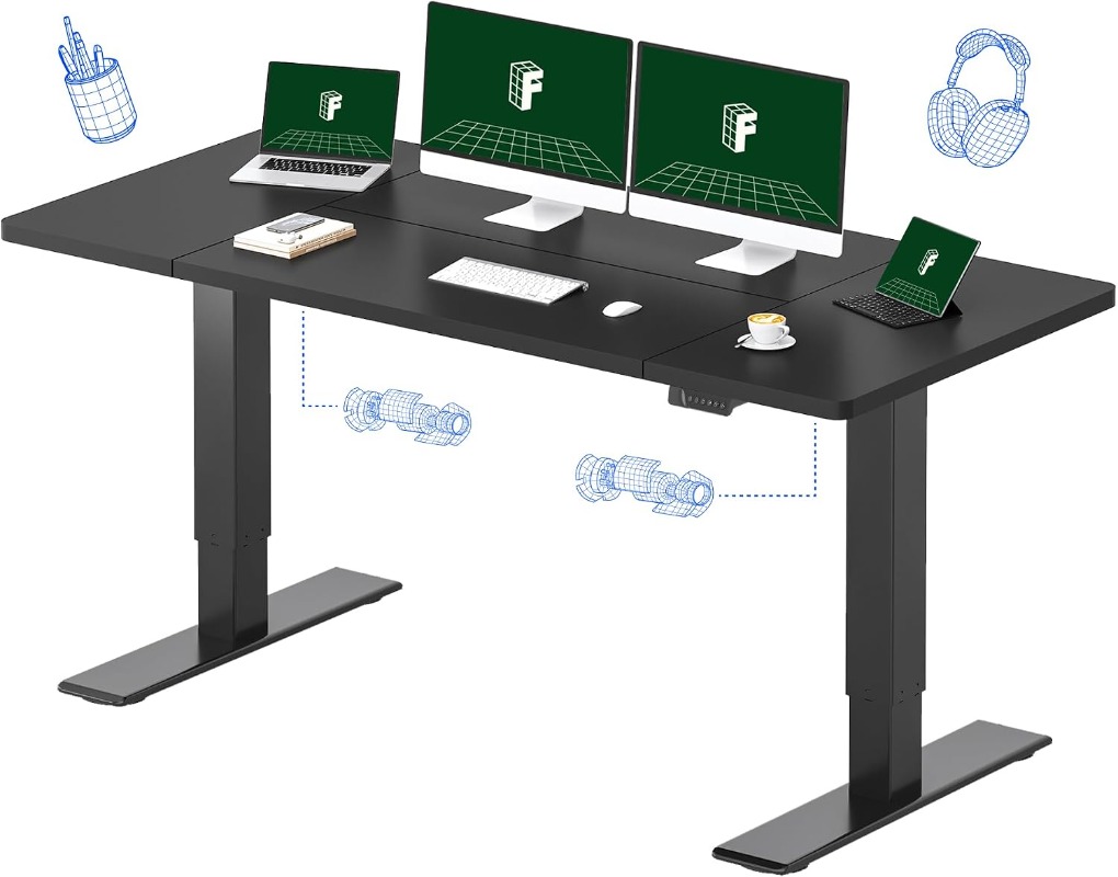FLEXISPOT 電動昇降デスク、ブラック |   デュア - Desk Setup Dual Monitor のレビューと価格