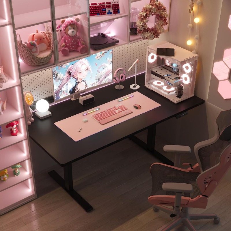 FLEXISPOT 電動昇降デスク、ブラック |   デュア - Desk Setup Dual Monitor のレビューと価格
