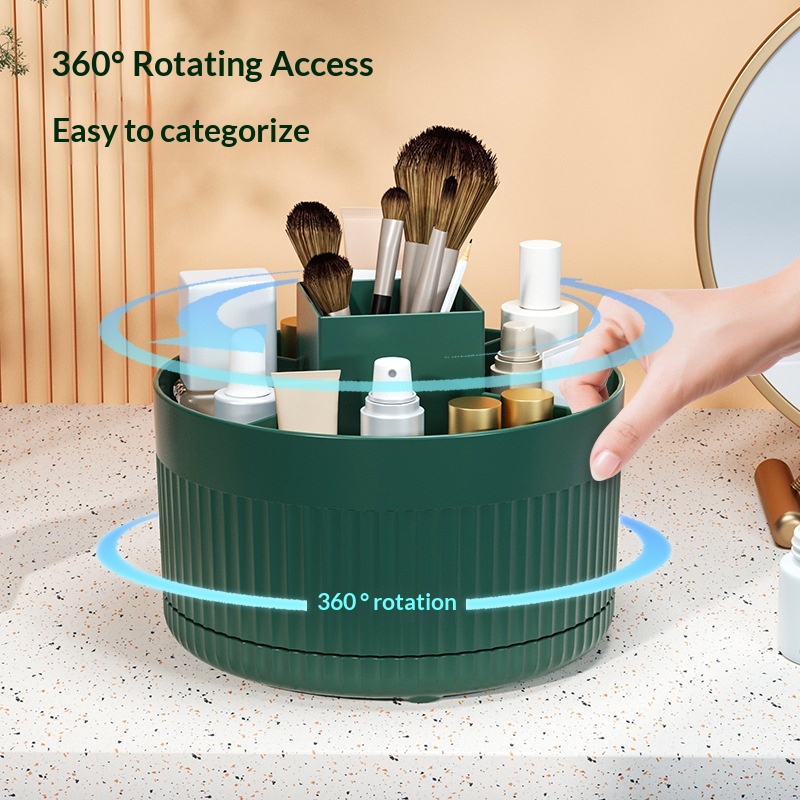 360 °   テーブルトップ回転式メイクブラシ収納容器化粧 - Desk Setup Shelves のレビューと価格