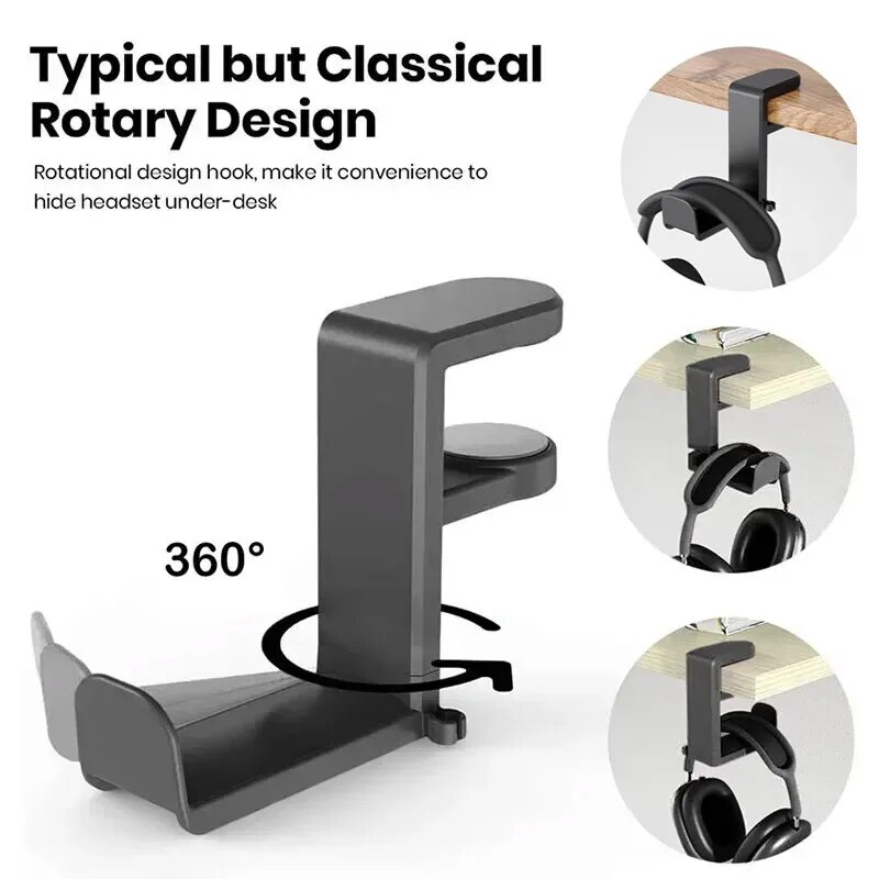 ノックなしテーブルクリップフックイヤホンホルダー360度回転 - Headphone Hook Under のレビューと価格