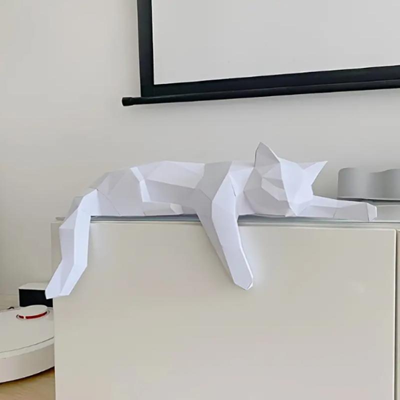 黒白の猫の置物 - 幾何学的なモダンな部屋の装飾、家のオフィ - Desk Setup Black のレビューと価格