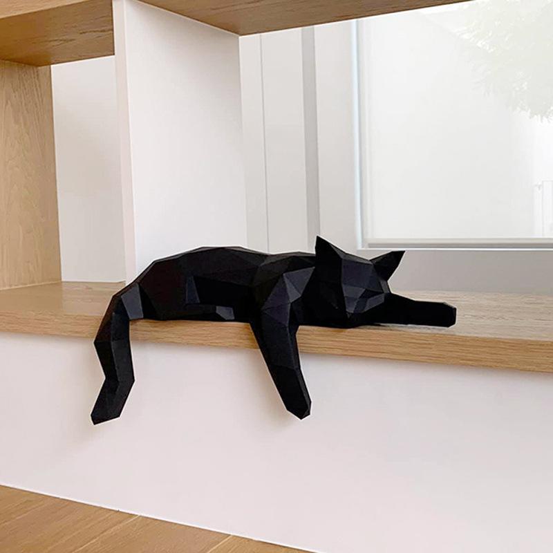 黒白の猫の置物 - 幾何学的なモダンな部屋の装飾、家のオフィ - Desk Setup Black のレビューと価格