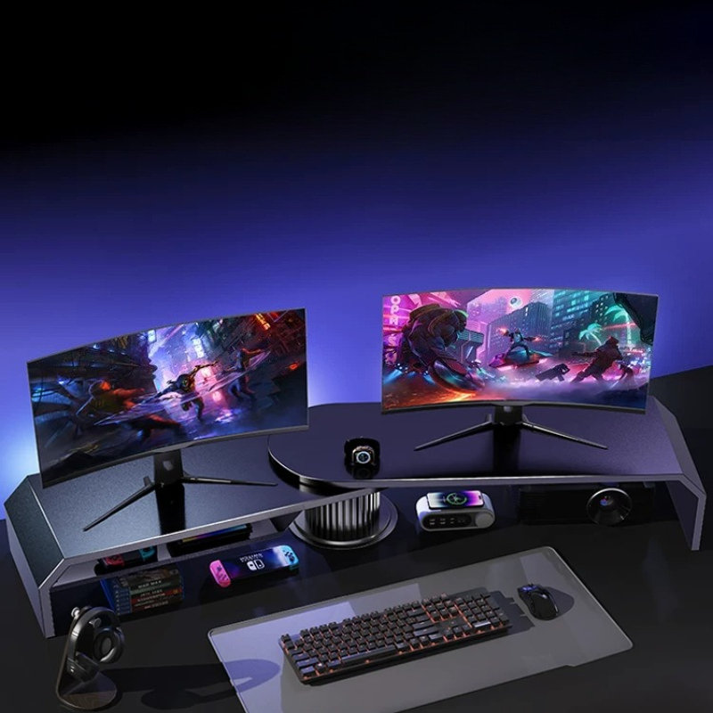 ゲーミングデュアルモニタースタンド オフィススクリーンライザ - Desk Setup Dual Monitor のレビューと価格