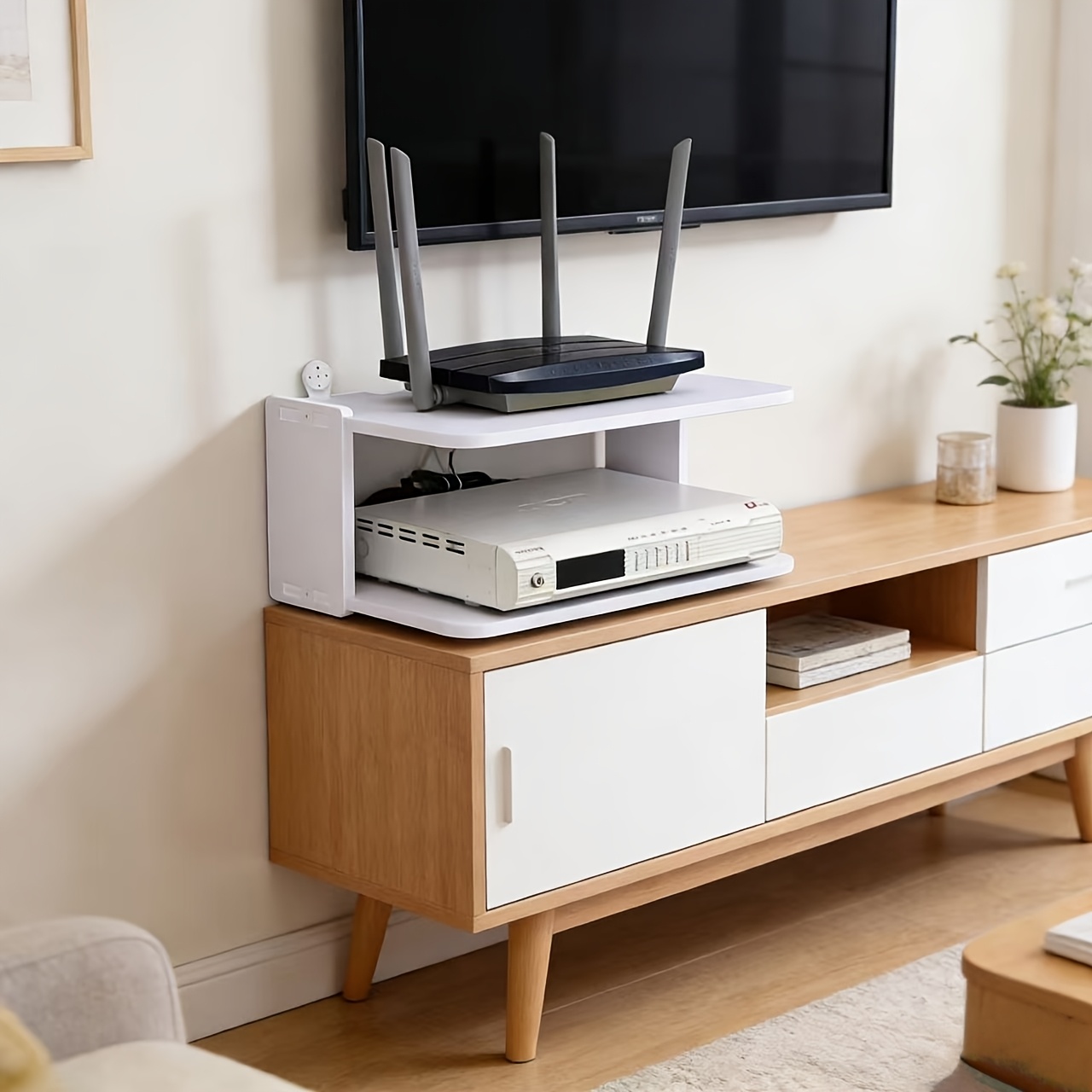 壁掛け式ルーター＆ケーブルオーガナイザーシェルフ – ドリル - Desk Setup With Tv のレビューと価格