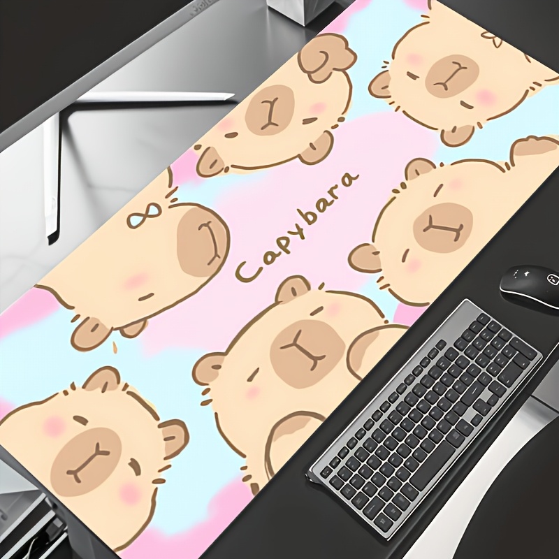 スタイリッシュで可愛いカピバラ柄大型マウスパッド、滑り止め加 - Desk Setup With Laptop のレビューと価格