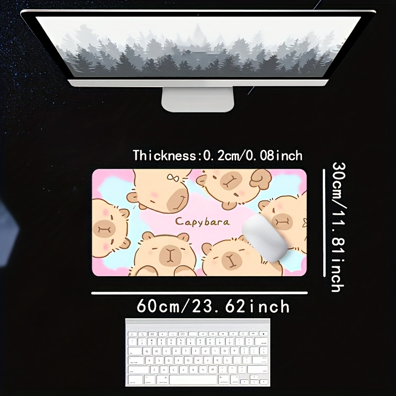 スタイリッシュで可愛いカピバラ柄大型マウスパッド、滑り止め加 - Desk Setup With Laptop のレビューと価格