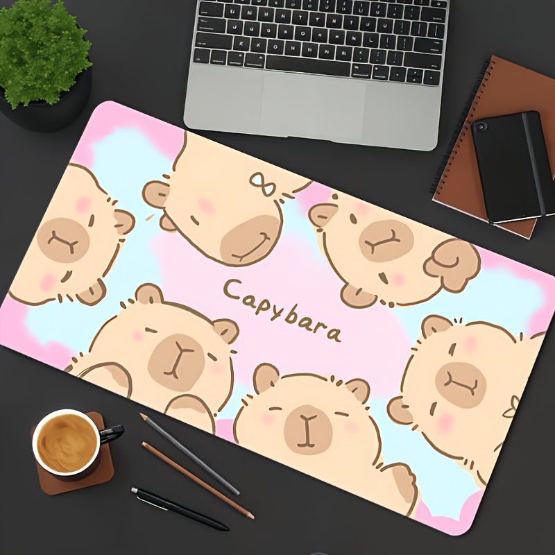 スタイリッシュで可愛いカピバラ柄大型マウスパッド、滑り止め加 - Desk Setup With Laptop のレビューと価格