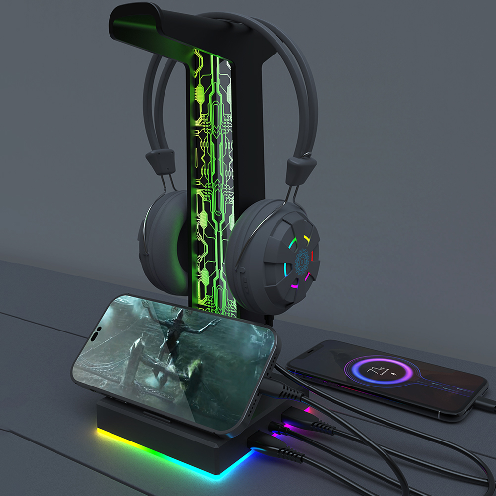 RGBゲーミングヘッドセットスタンド,デュアルUSBポート, - Headphone Hook Under のレビューと価格